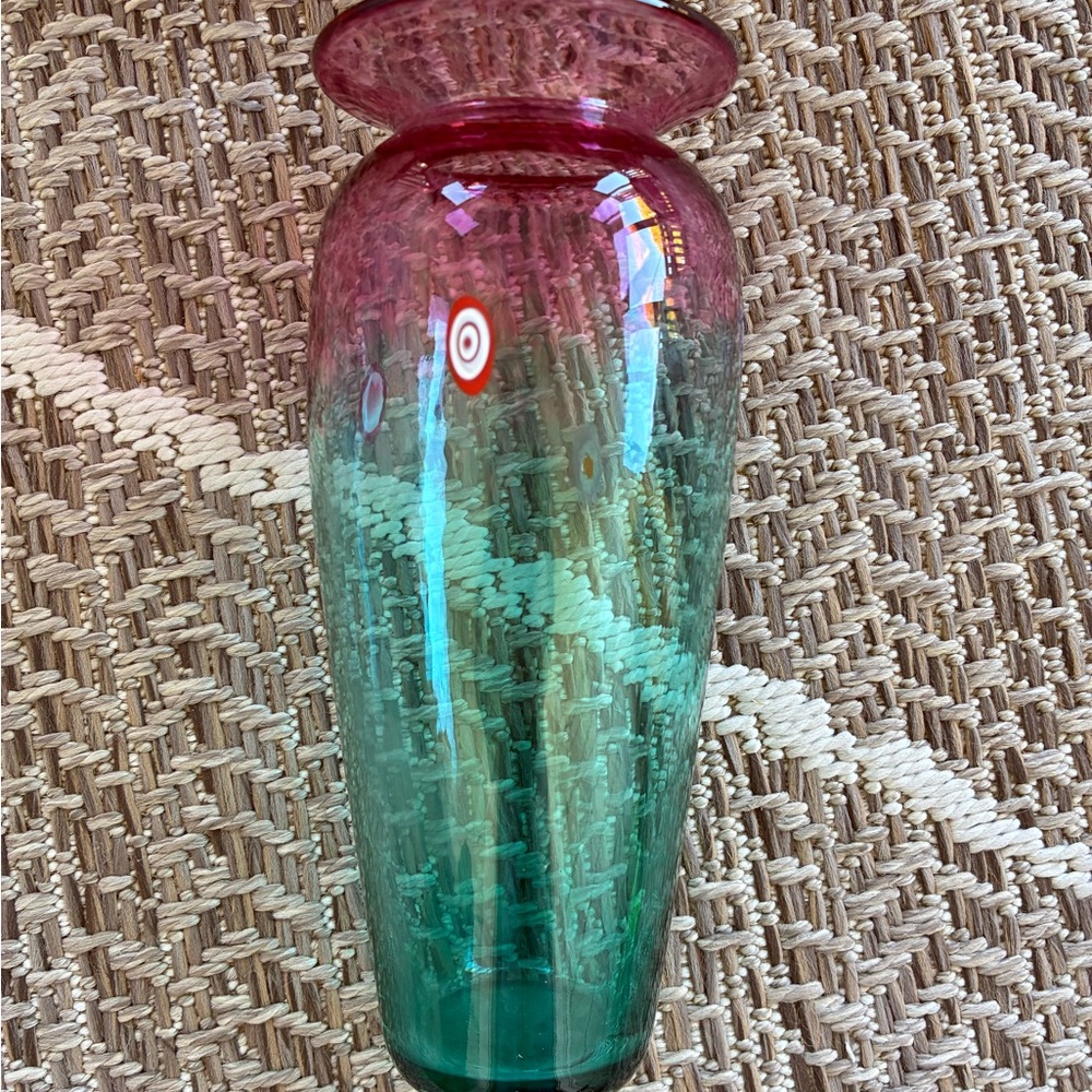Hand Blown Hand Crafted Pink and Green Glass Vase